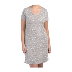 YMI Gray White Stars V Neck Short Sleeve Lounge Pajama Night Shirt Dress Size 1X